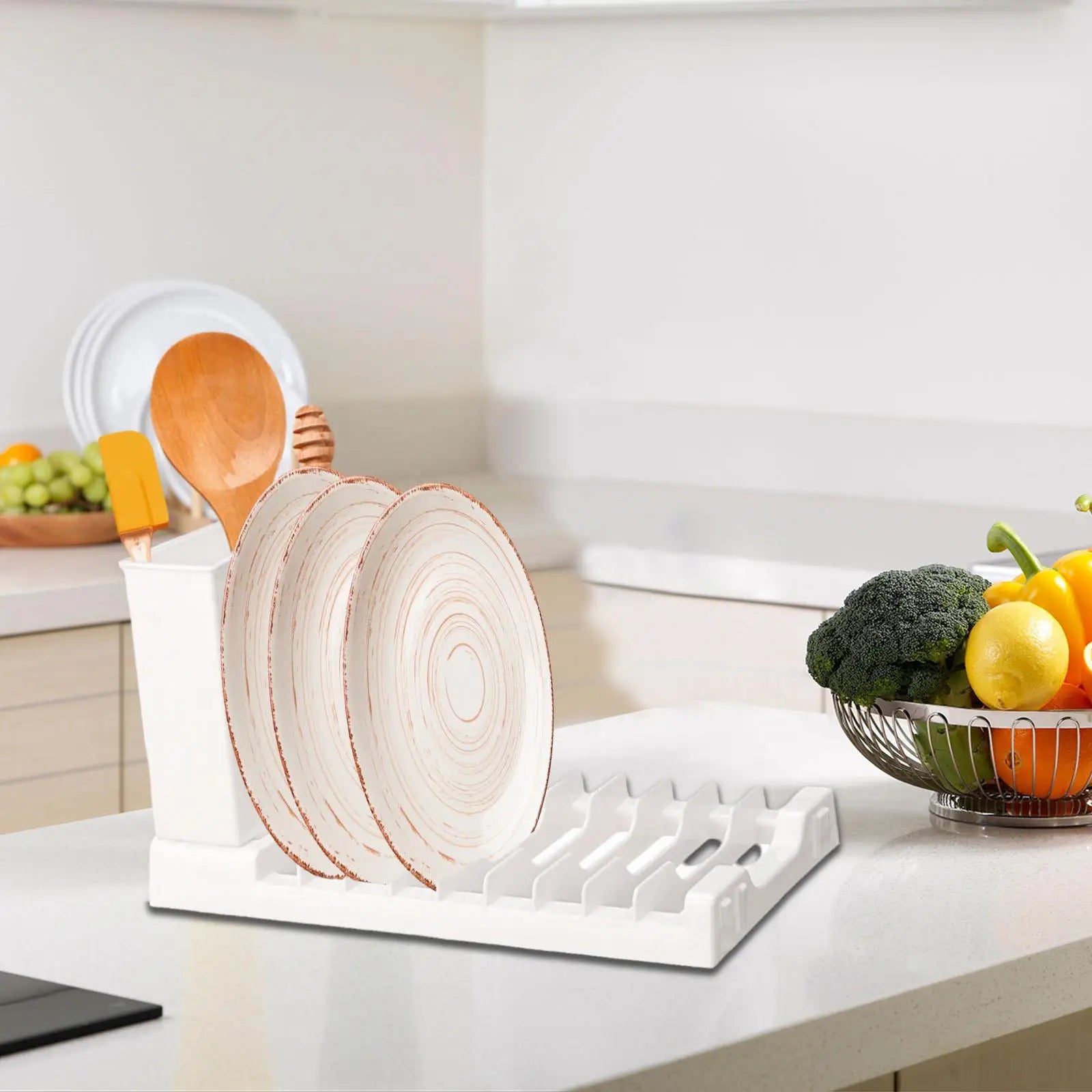 Compact Dish Drying Rack with Utensil Holder for Kitchen Counters