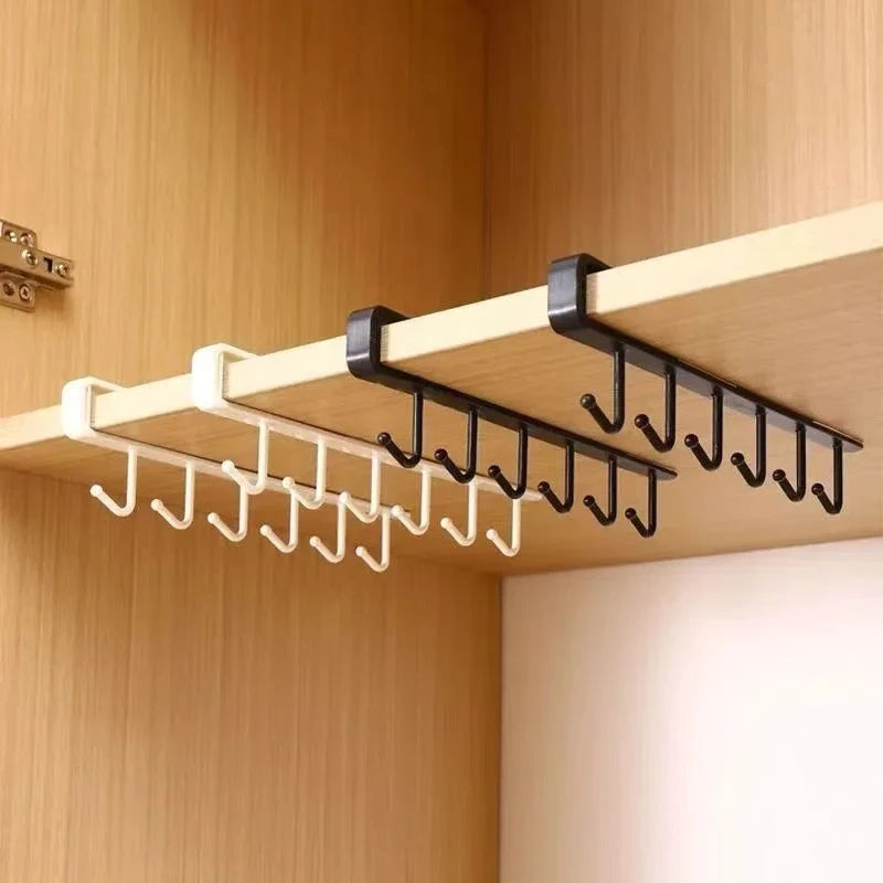 Under-Cabinet 6-Hook Hanging Rack for Kitchen and Pantry Organization