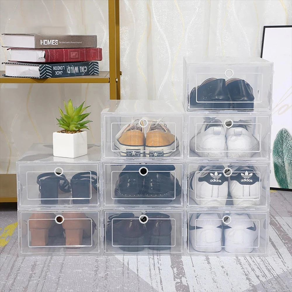 Stackable Clear Shoe Storage Boxes – Set of 6 for Closet or Entryway