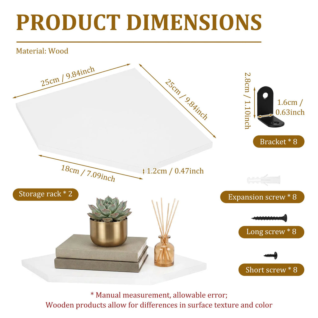 2-Piece Wooden Floating Corner Shelf Set for Kitchen, Living Room, or Bedroom