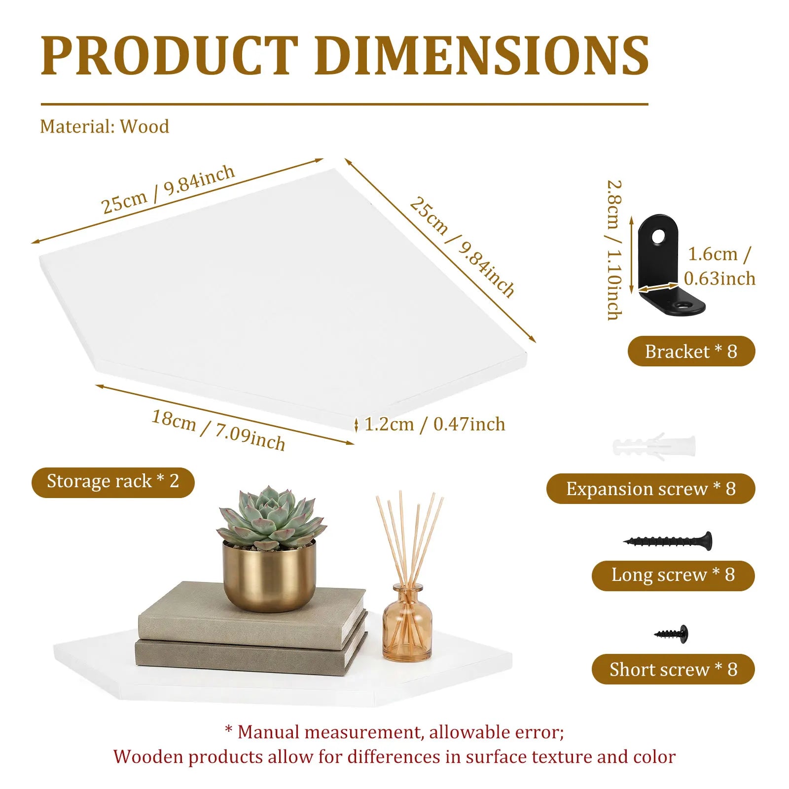 2-Piece Wooden Floating Corner Shelf Set for Kitchen, Living Room, or Bedroom