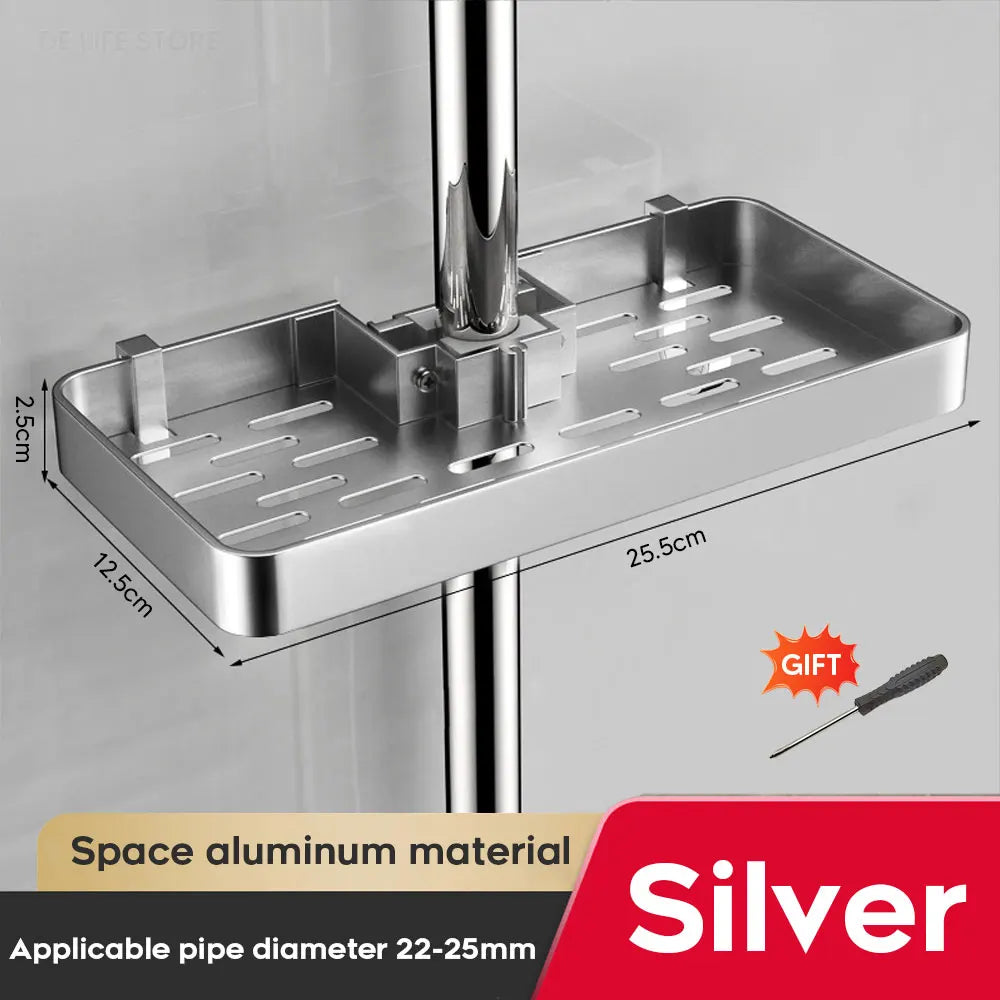Adjustable Aluminum Shower Caddy with Towel Bar for Round Shower Poles