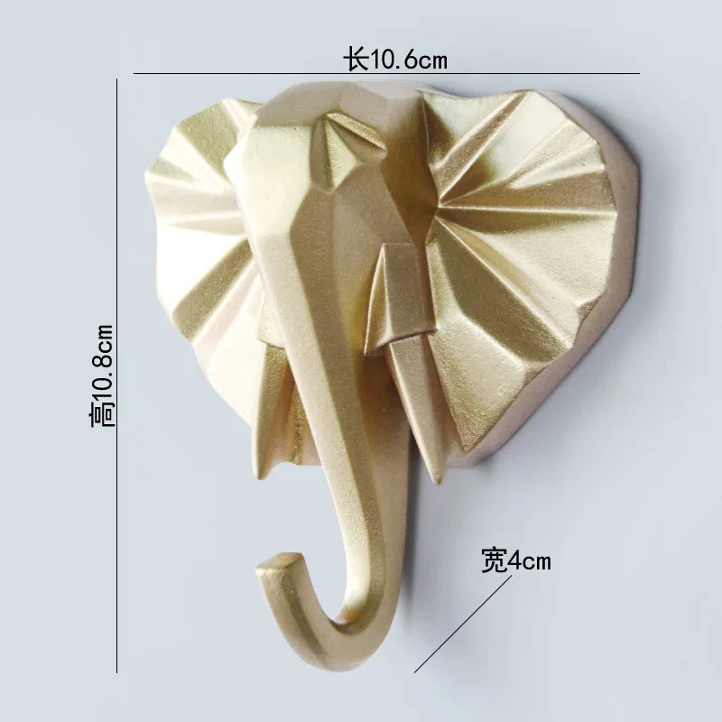gold geometric elephant head wall hook with trunk hook and size measurements