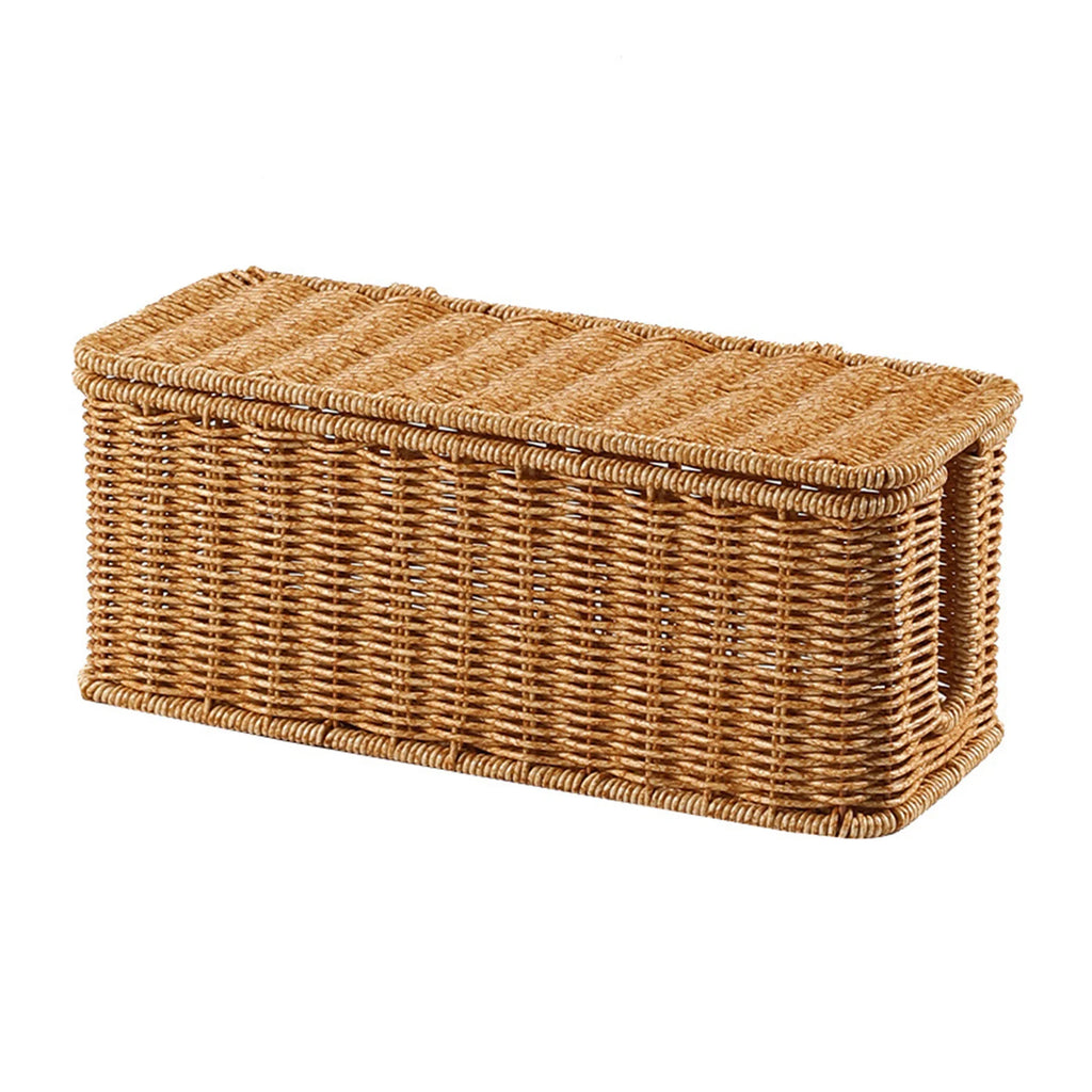 Woven Cable Storage Box with Lid – Desktop & Under-Desk Cord Organizer