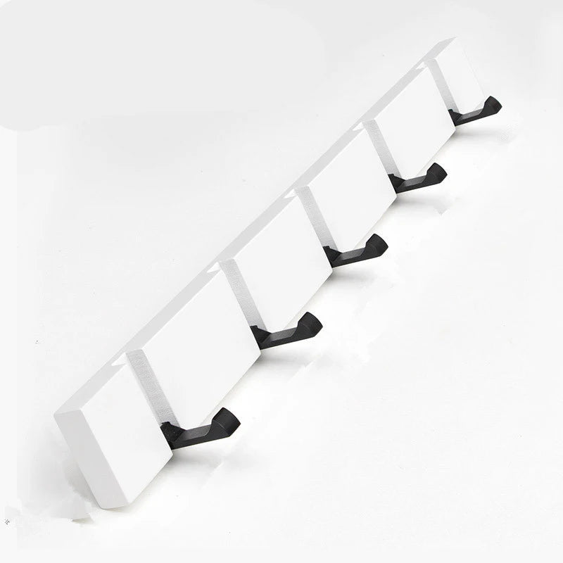 White Foldable Wall Hooks Rack for Entryway, Bedroom, or Hallway Organization – 3 or 5 Hooks, Wooden, Invisible Design