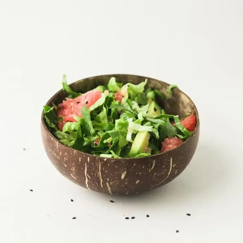 Natural Coconut Shell Serving Bowls for Kitchen, Salad, and Snacks – Eco-Friendly Wooden Dishware