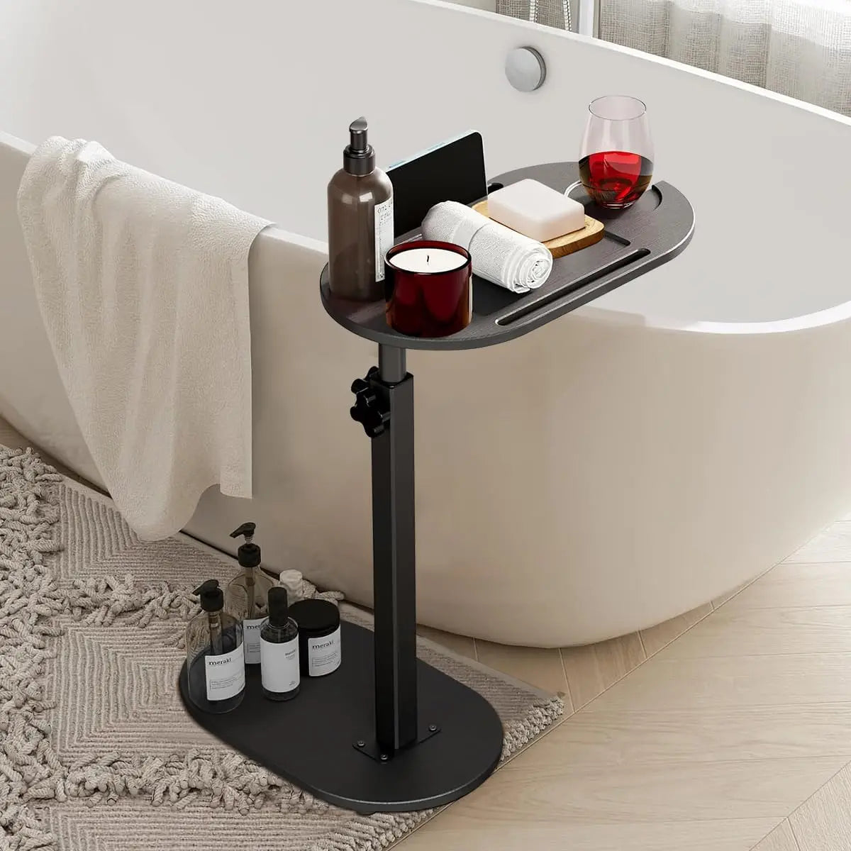 Freestanding Adjustable Bathtub Side Table Tray
