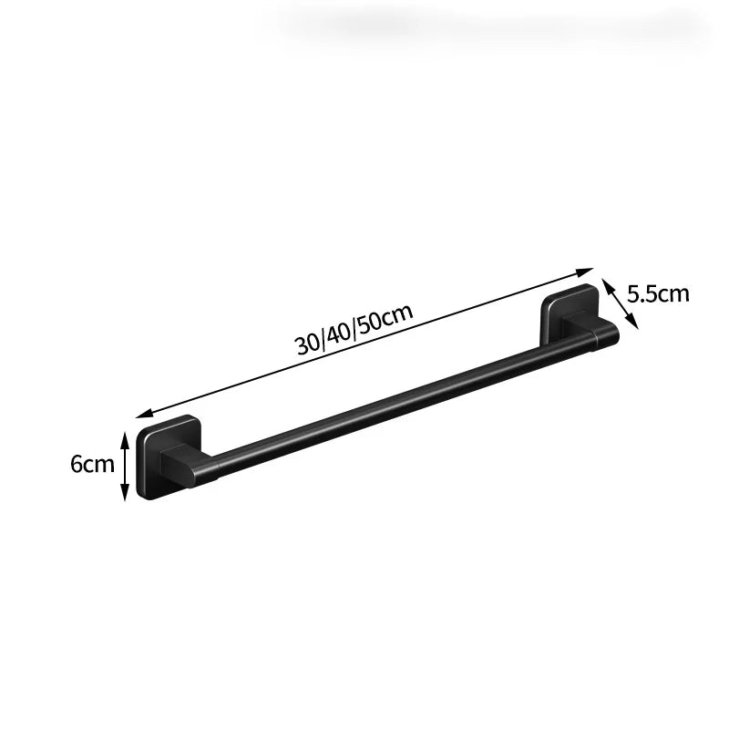 Self-Adhesive Black Aluminum Towel Bar for Bathroom Organization