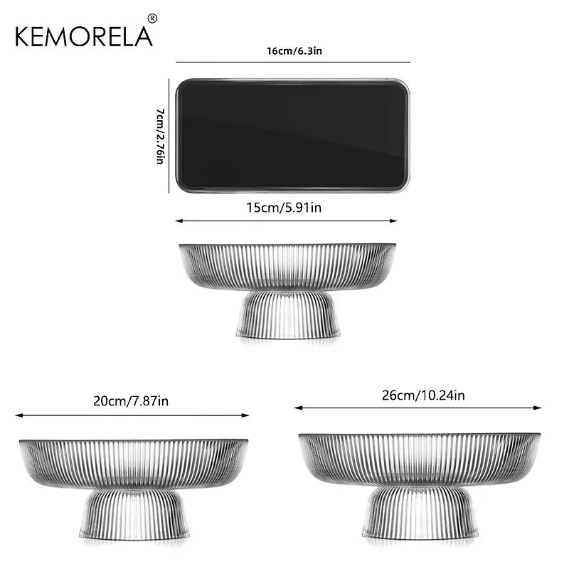 Ribbed Glass Pedestal Fruit Bowl for Dining Table or Kitchen