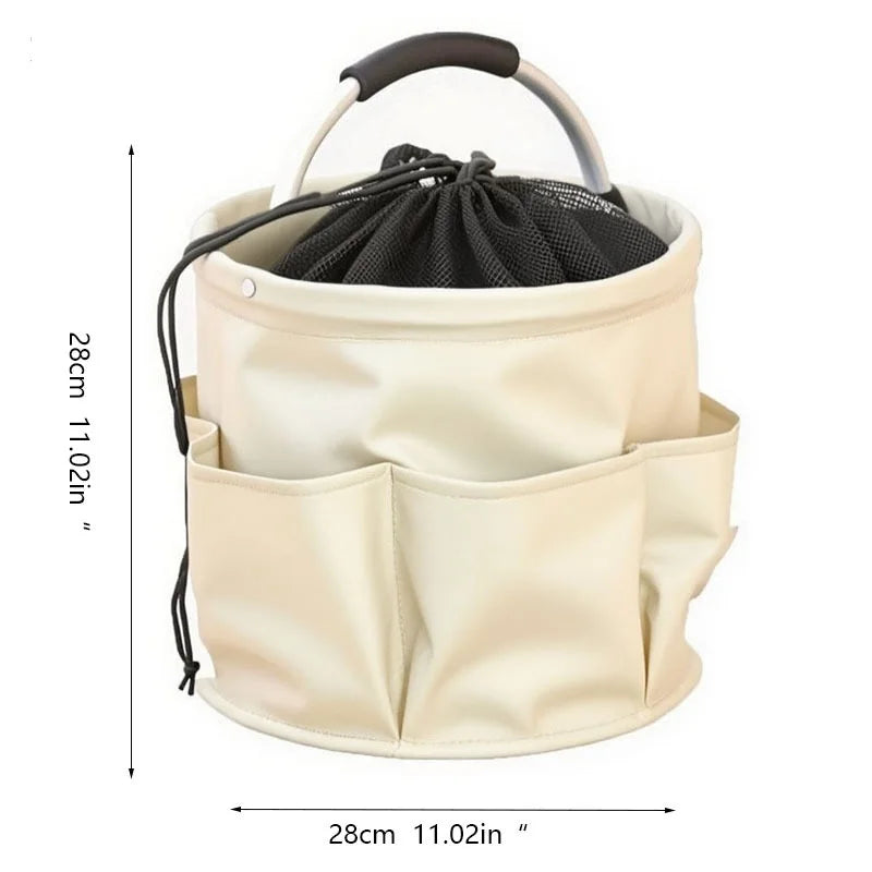 17L Foldable Cleaning Caddy with Handle & Exterior Pockets for Home, Laundry, Car, or Tools