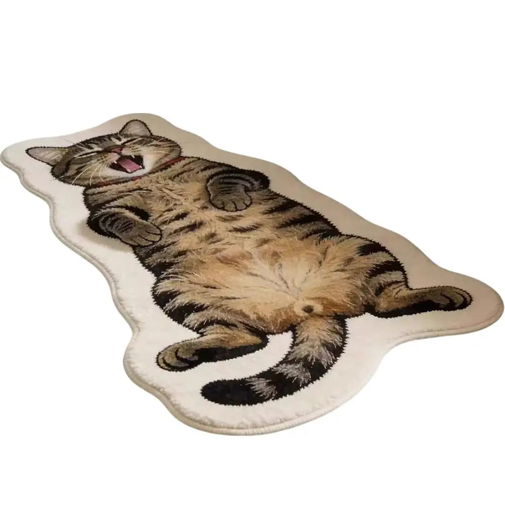 Finley Cat-Shaped Soft Plush Rug for Bedroom or Bedside, 40x60cm Non-Slip Polyester Mat