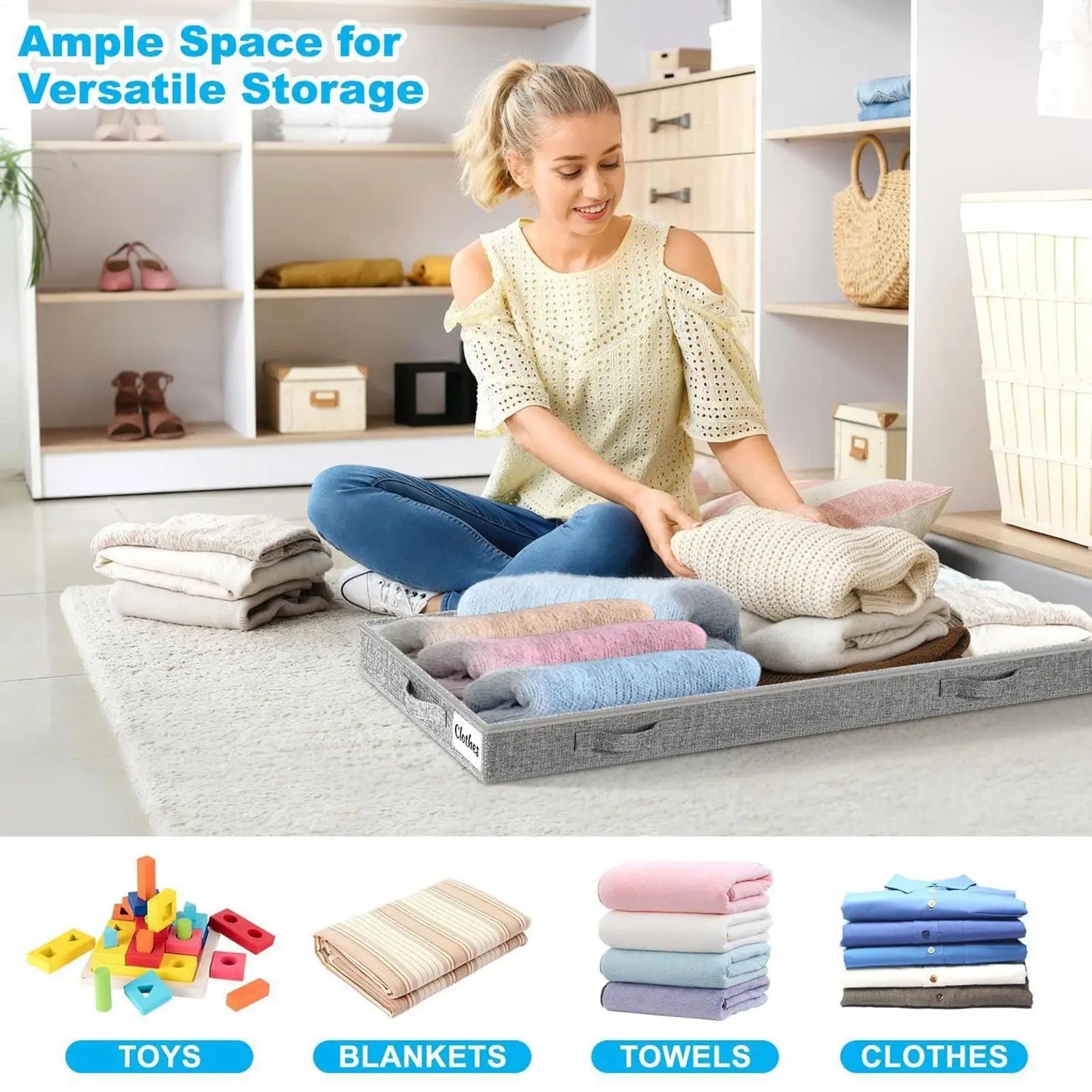 Rolling Underbed Storage Bin with Clear Lid for Clothes & Blankets