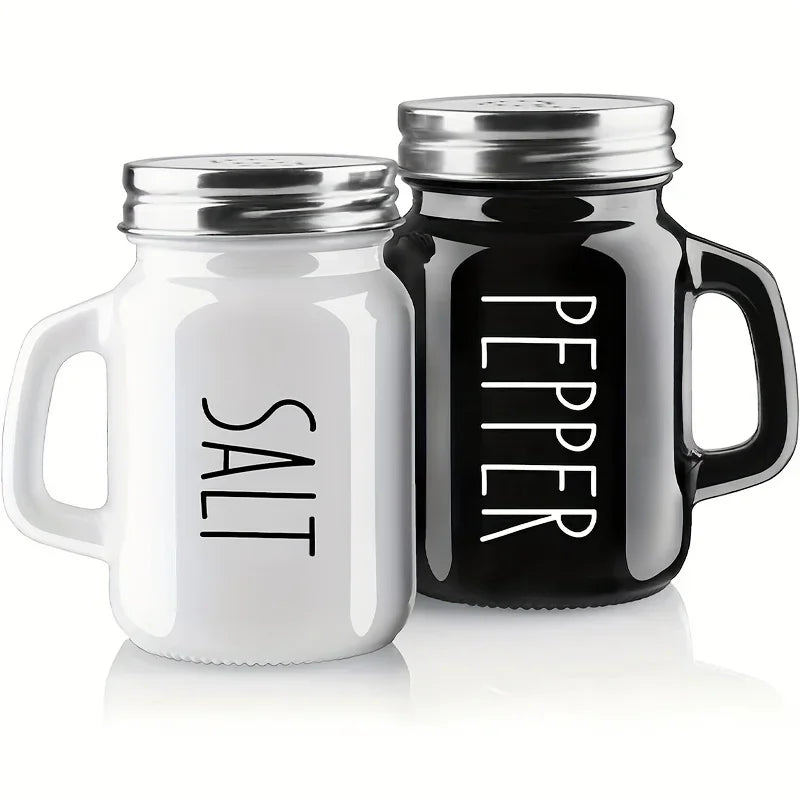 Black & White Vintage Glass Salt and Pepper Shaker Set with Handles for Everyday Kitchen Use