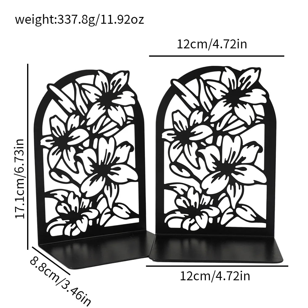 Haven Floral Metal Bookends – Decorative Book Supports for Shelves & Desks