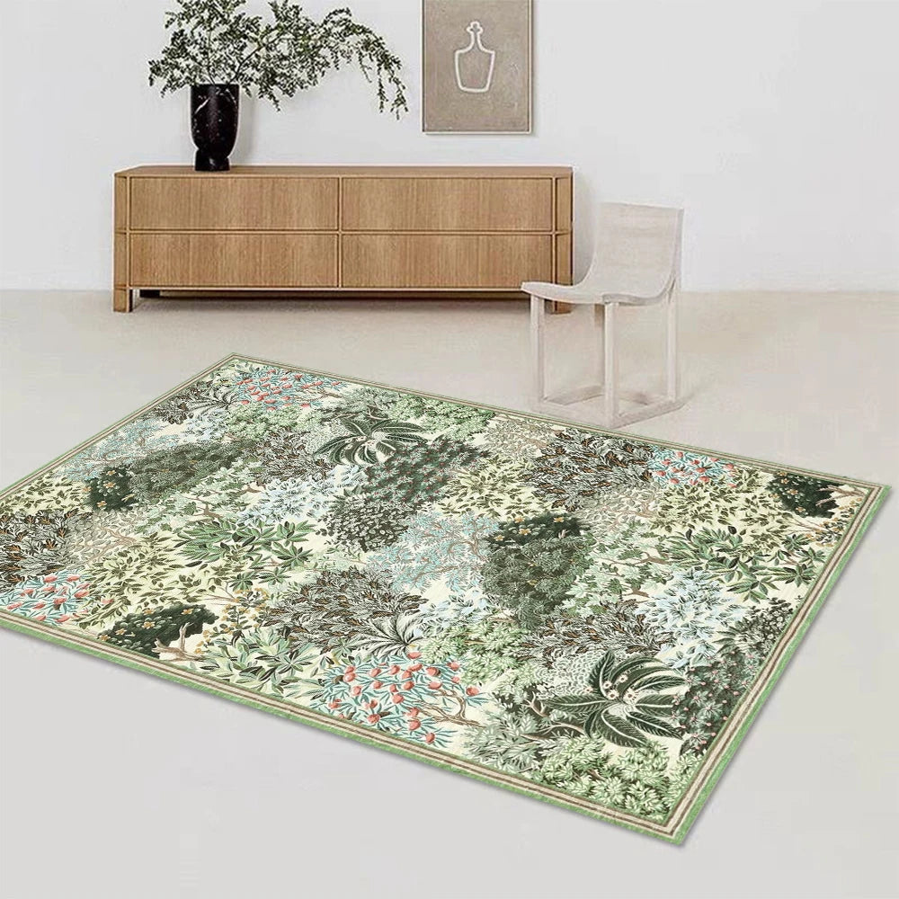 Woodland Botanical Washable Area Rug – Geometric Non-Slip for Living Room or Bedroom