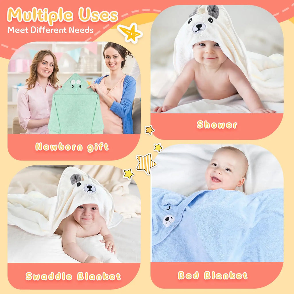 Cartoon Animal Hooded Baby Towel in Soft Coral Fleece