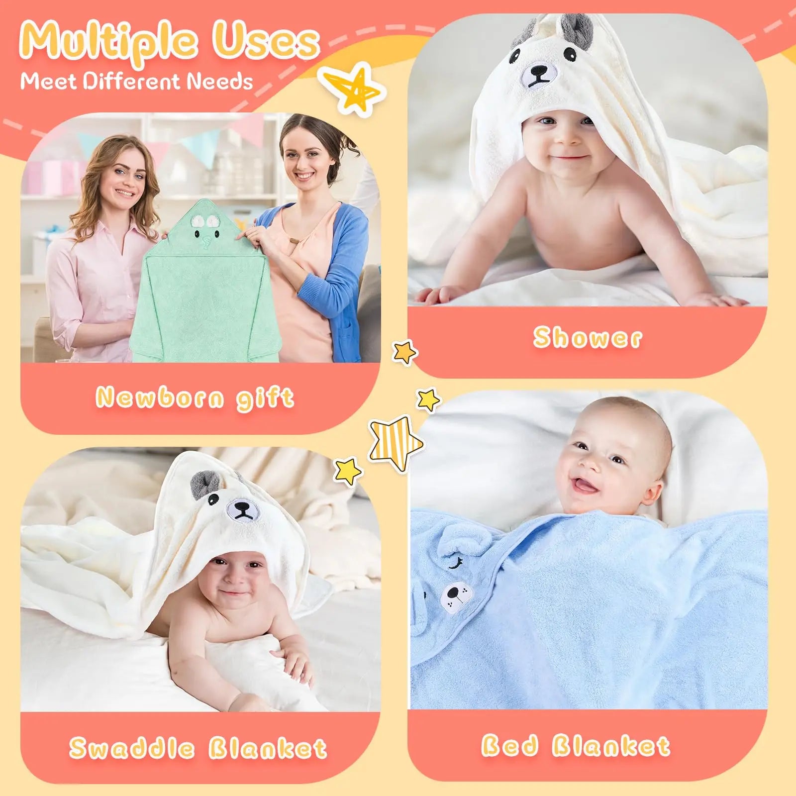 Cartoon Animal Hooded Baby Towel in Soft Coral Fleece