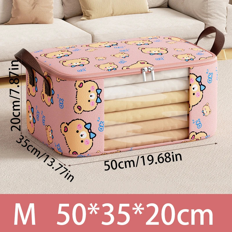 Bear Print Foldable Storage Bag with Clear Window for Clothes & Bedding