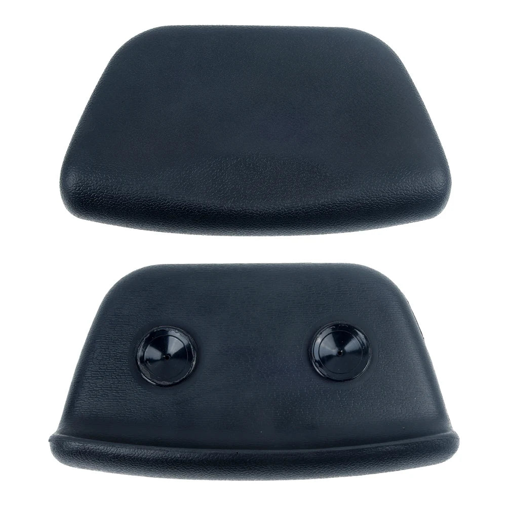 Front and back view of black PU bath pillow with suction cups for bathtubs