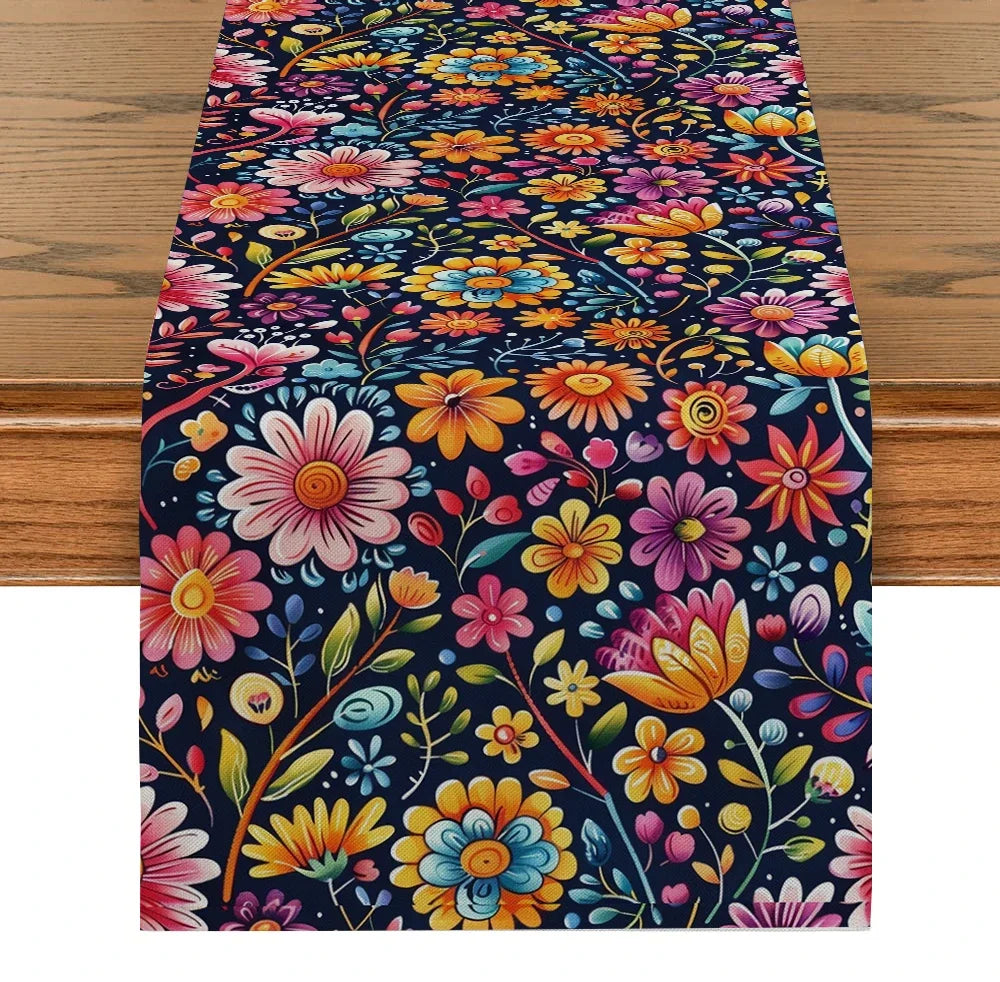 Sierra Flores Colorful Floral Table Runner, Machine Washable, 4 Sizes, for Dining Table or Dresser