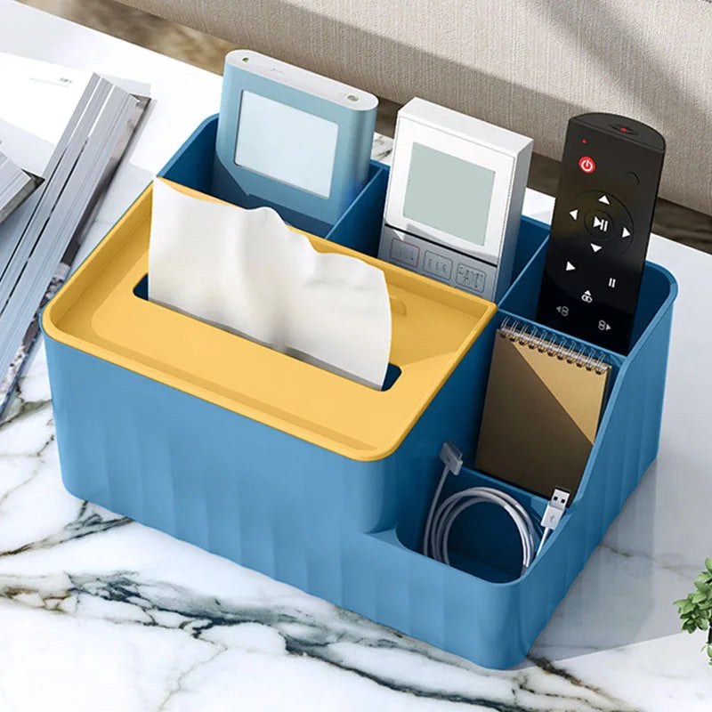 6-Section Desk Organizer with Tissue Box and Remote Holder for Living Room, Office, or Kitchen