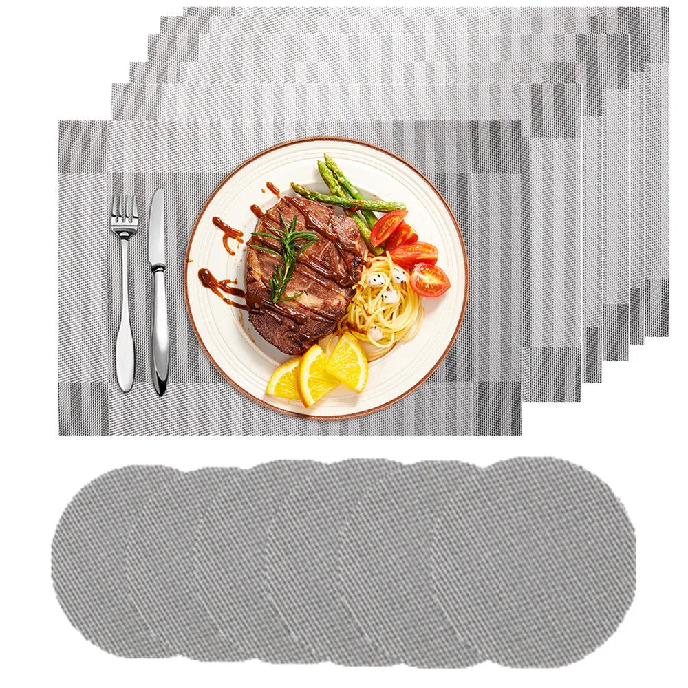 Set of 6 Woven Vinyl Placemats & Coasters for Dining Table Organization in Neutral Colors