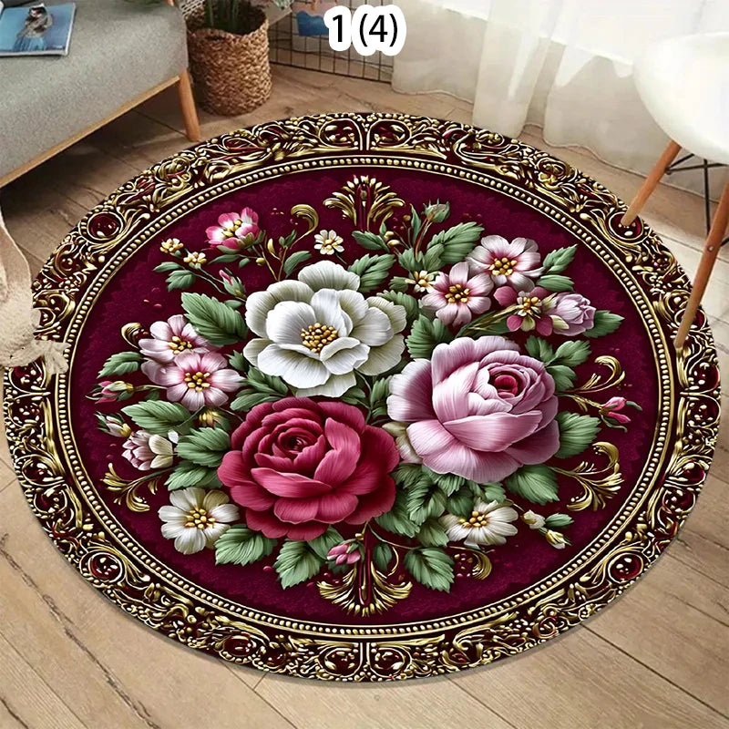 Marais Vintage-Style Round Floral Rug