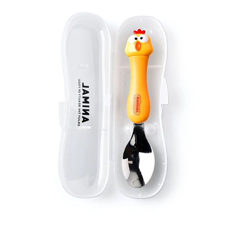 Cartoon Animal Kids Spoon and Fork Set with Carry Case