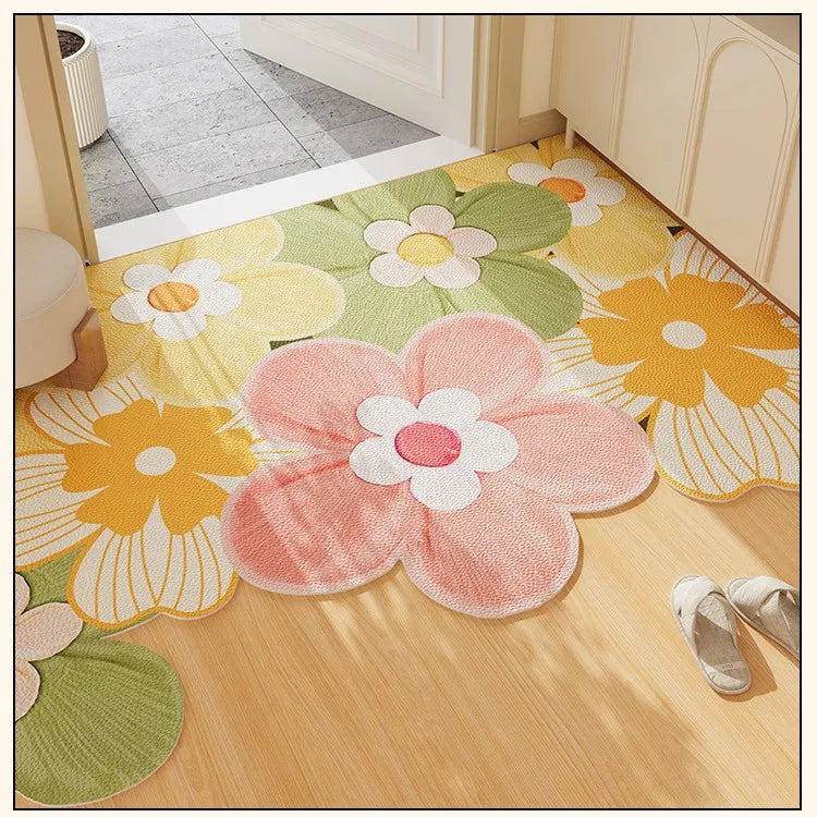 Arden Wavy-Edge Green Floral Entryway Rug