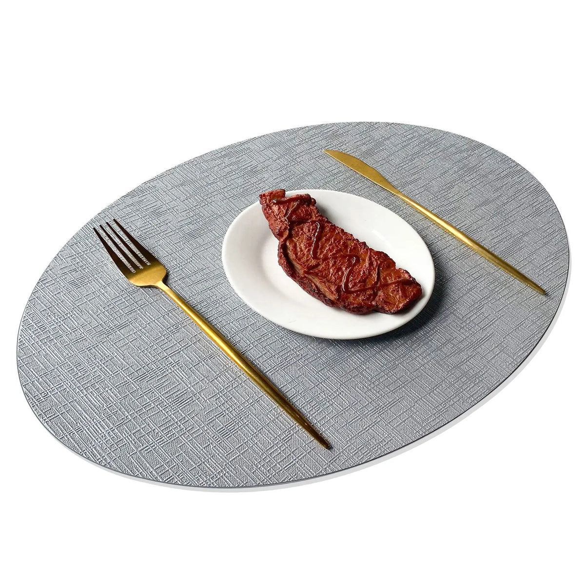 Textured Metallic PU Placemats for Dining Table – Heatproof & Wipeable in Round, Oval & Teardrop Shapes
