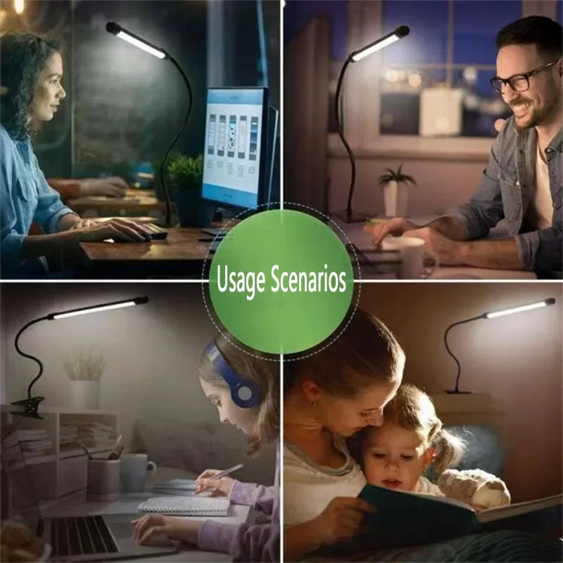 Clip-On Flexible LED Desk Lamp for Reading, Study & Bedroom Organization – USB Powered, Black or White