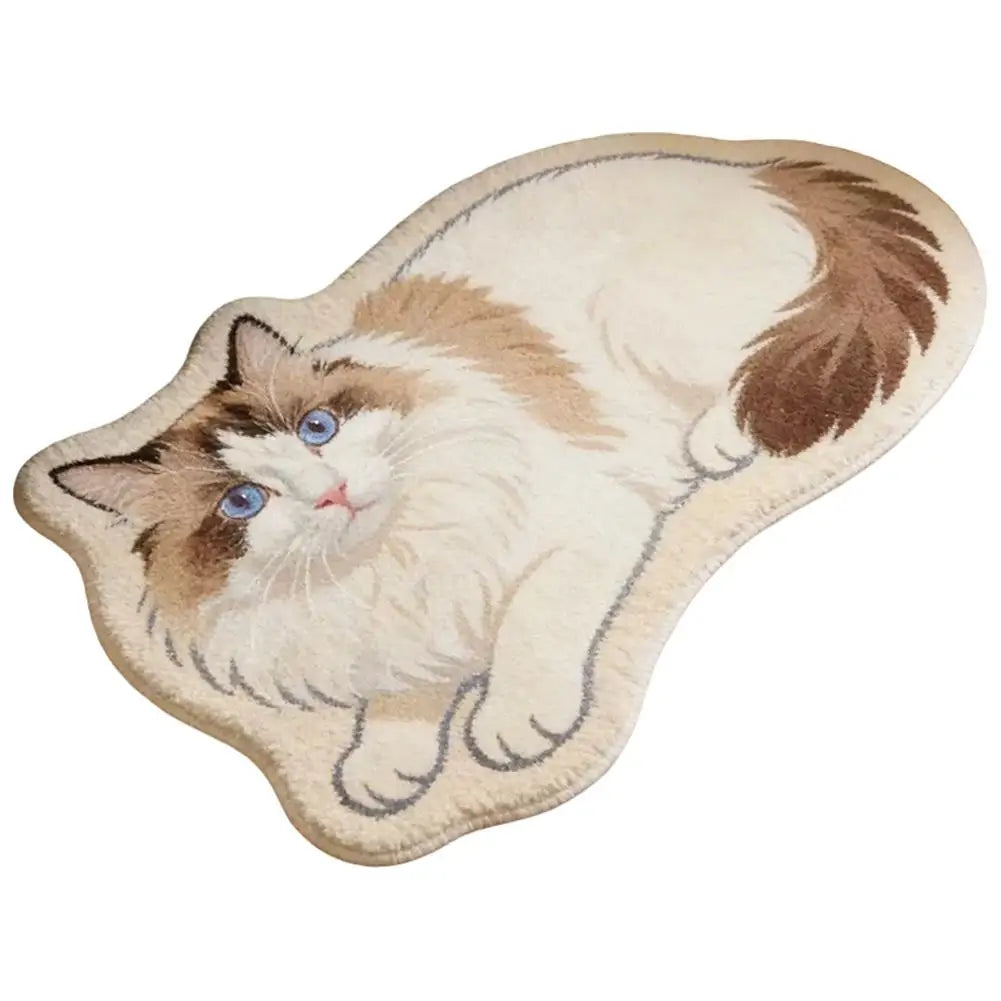 Finley Cat-Shaped Soft Plush Rug for Bedroom or Bedside, 40x60cm Non-Slip Polyester Mat