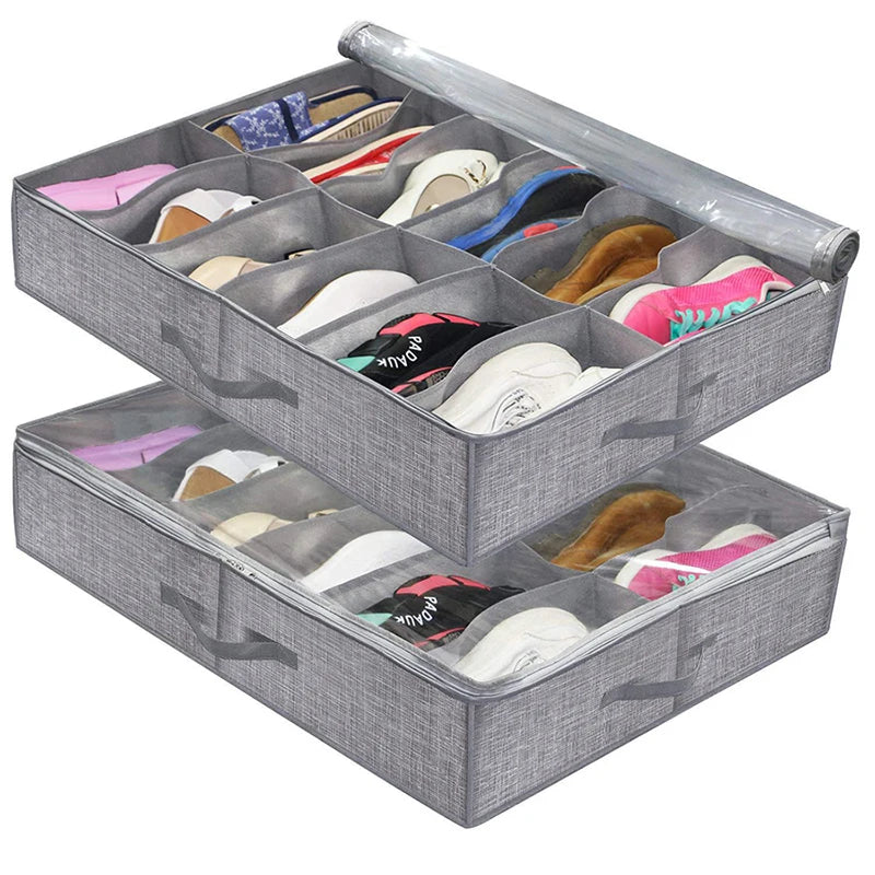 Under Bed Shoe Storage Organizer with Clear Window – Holds 12-16 Pairs