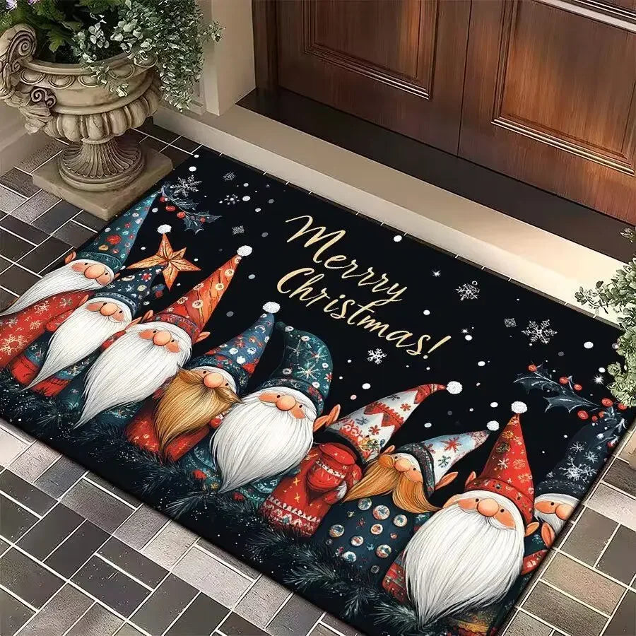 Festive Gnome Merry Christmas Door Mat – Soft Non-Slip Flannel Holiday Entryway Mat