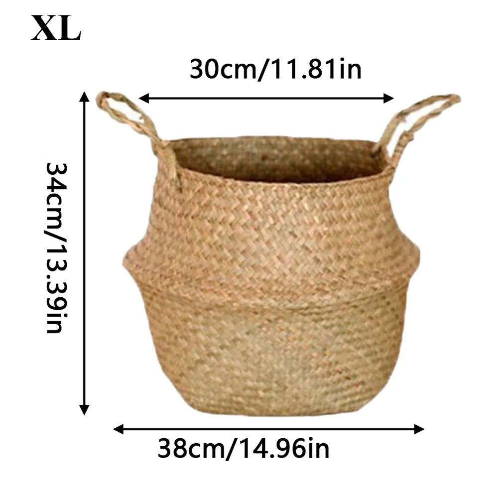 Handwoven Seagrass Plant Basket with Handles for Home Storage & Decor