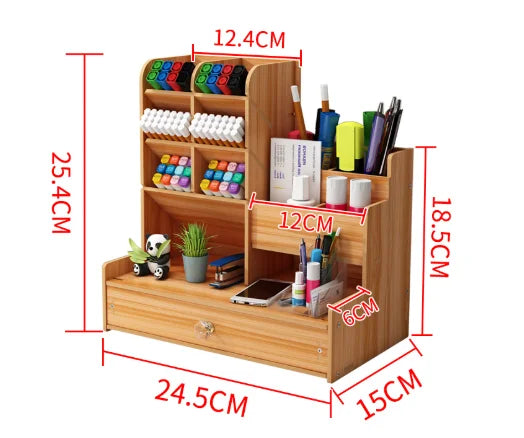 Wood Desktop Organizer with Drawer for Home Office and Study