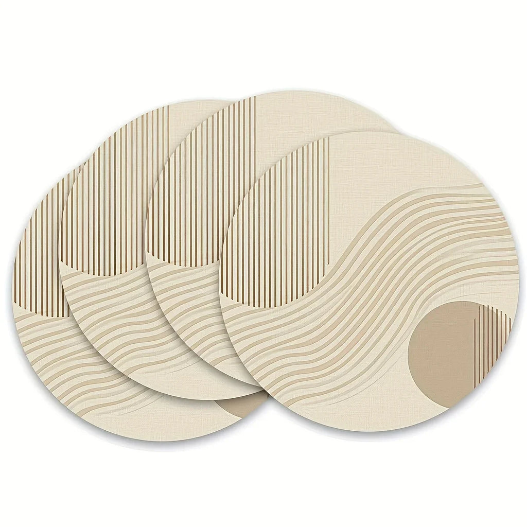 Modern Minimalist Round Polyester Placemats, Set of 4 – 38cm, Neutral Beige for Dining & Kitchen Tables