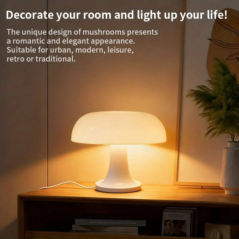 Marlow Mushroom Table Lamp with Tri-Tone LED for Bedroom or Living Room