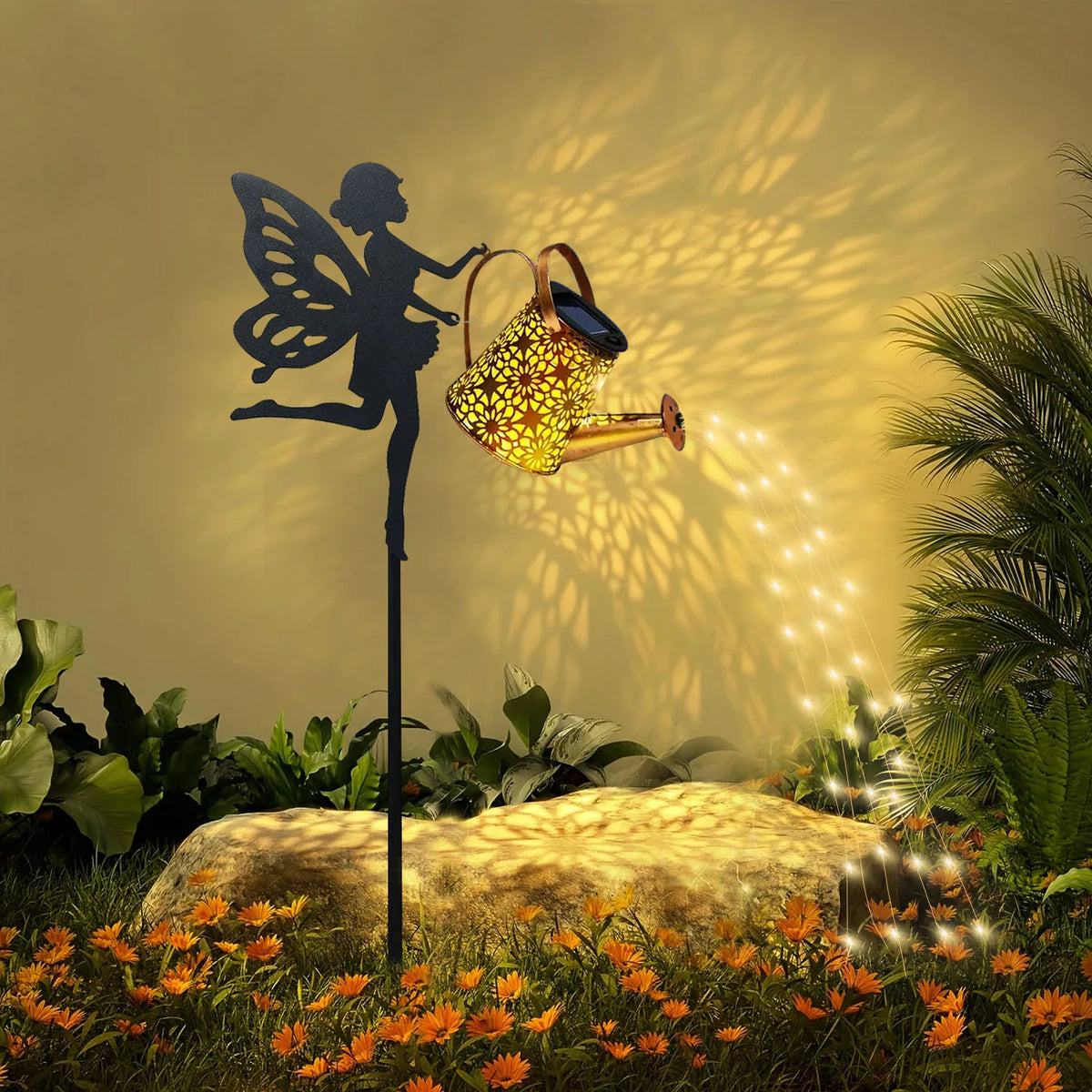 Whimsical Metal Solar Animal Silhouette Watering Can Lantern for Garden & Lawn Decor