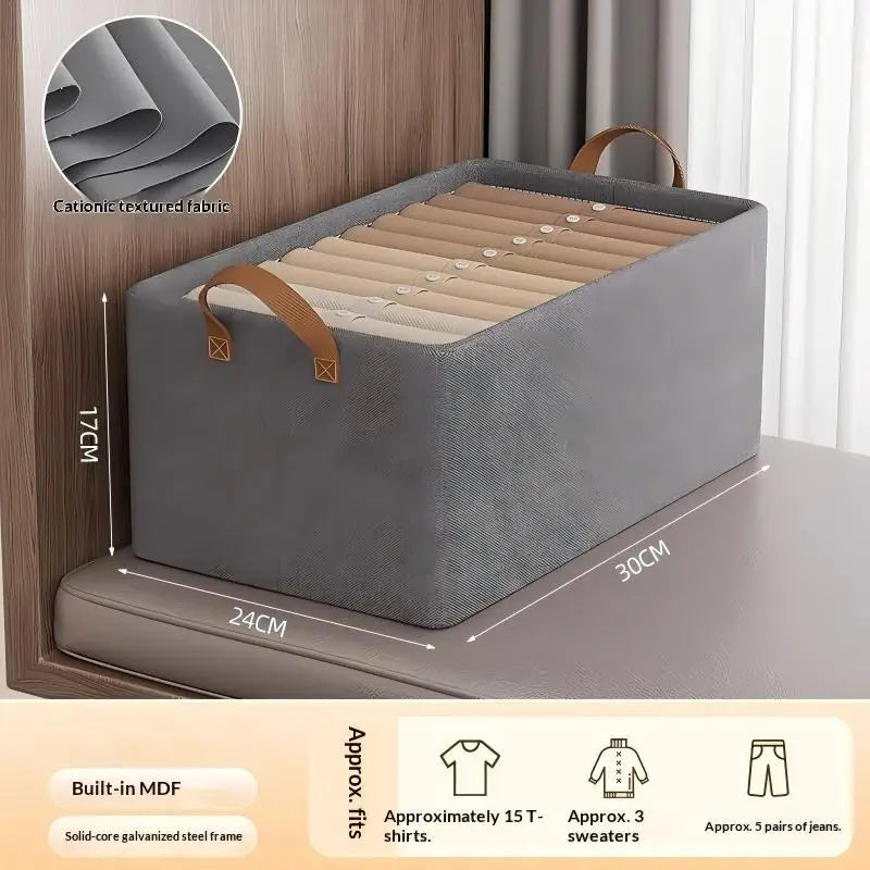 Stackable Foldable Fabric Storage Box with Handles for Closet & Wardrobe Organization – Neutral Beige or Gray, Multiple Sizes