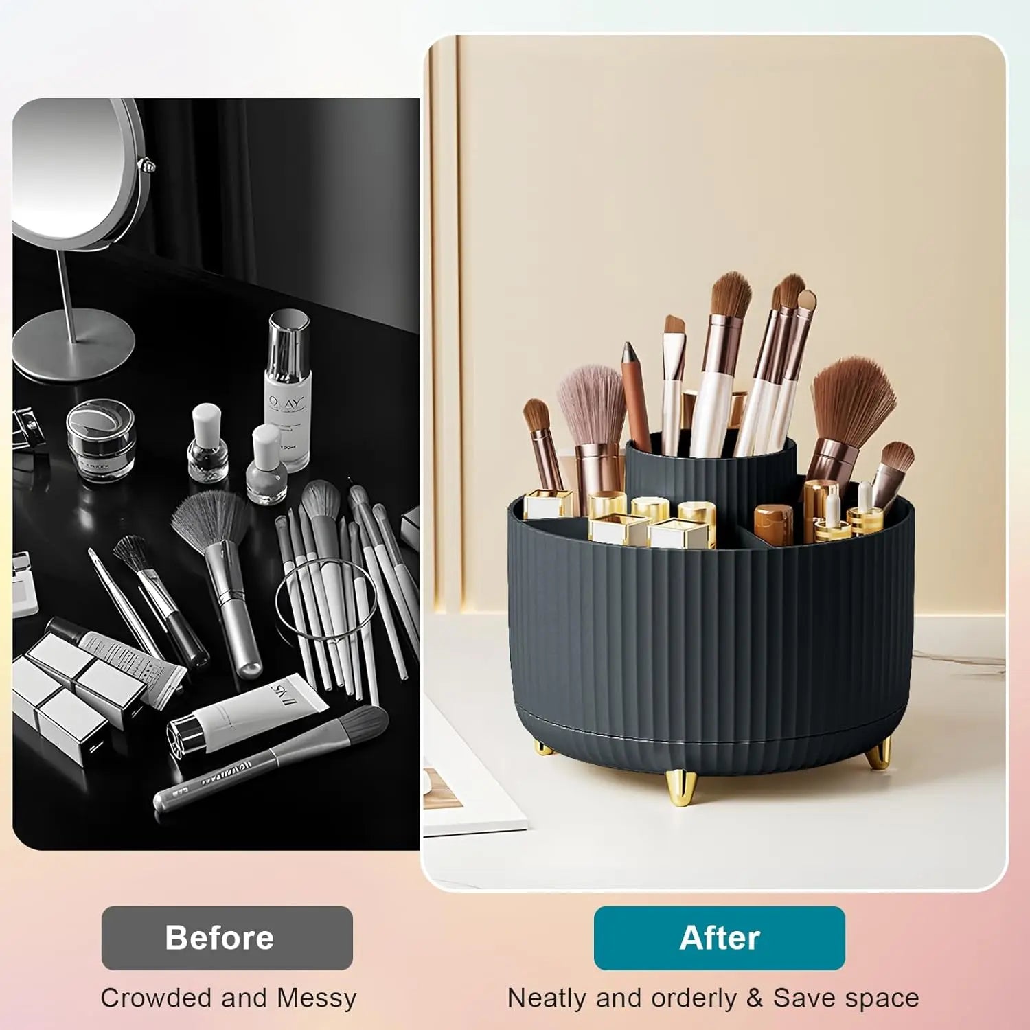 Round 5-Compartment Rotating Makeup Brush Organizer