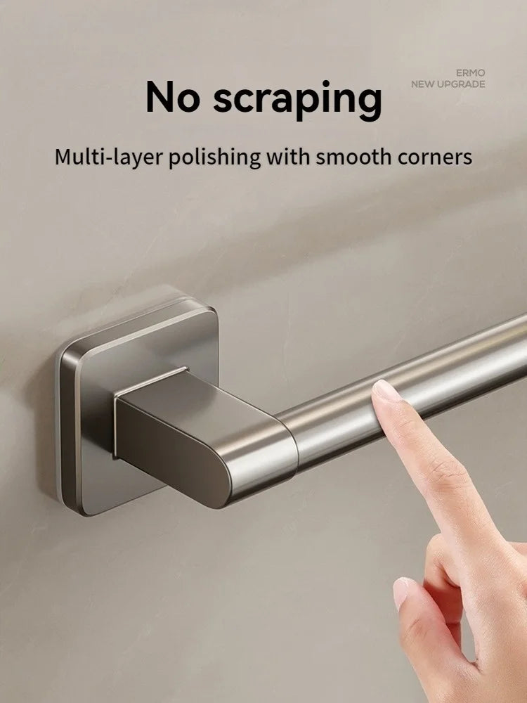 Adhesive Gray Aluminum Towel Bar – No-Drill Wall-Mounted Towel Rack for Bathroom, Kitchen, or Laundry