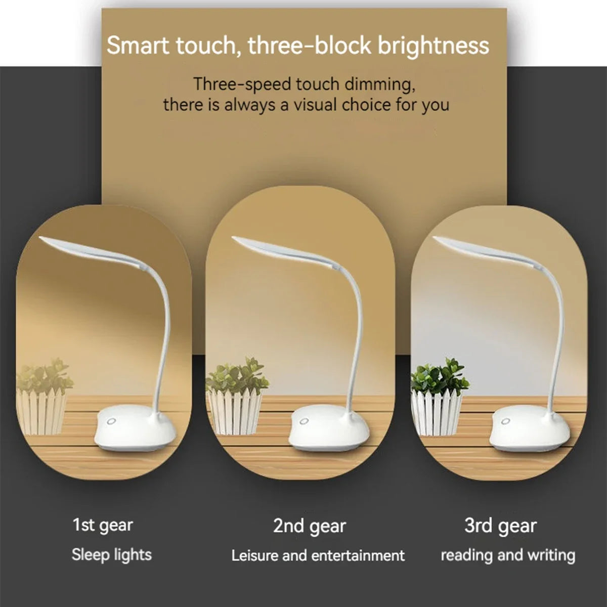 Rechargeable Touch Dimmable LED Desk Lamp for Study, Reading & Home Offices