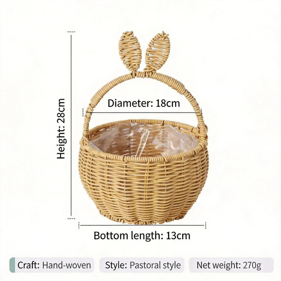 Bunny Ear Handled Woven Basket for Nursery, Easter, and Home Organization