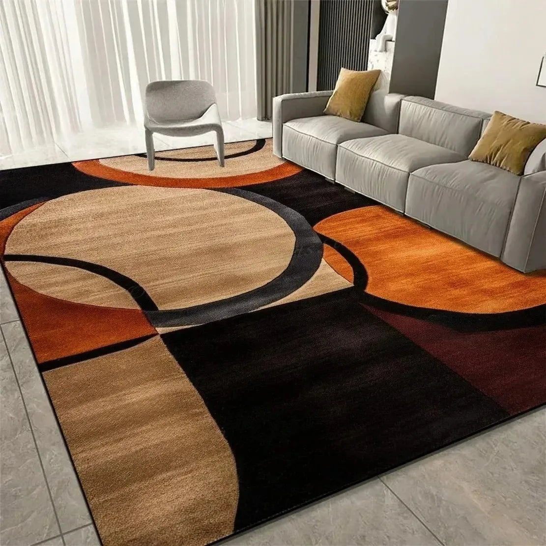 Sable Curve Geometric Area Rug – Modern Non-Slip Living Room Carpet