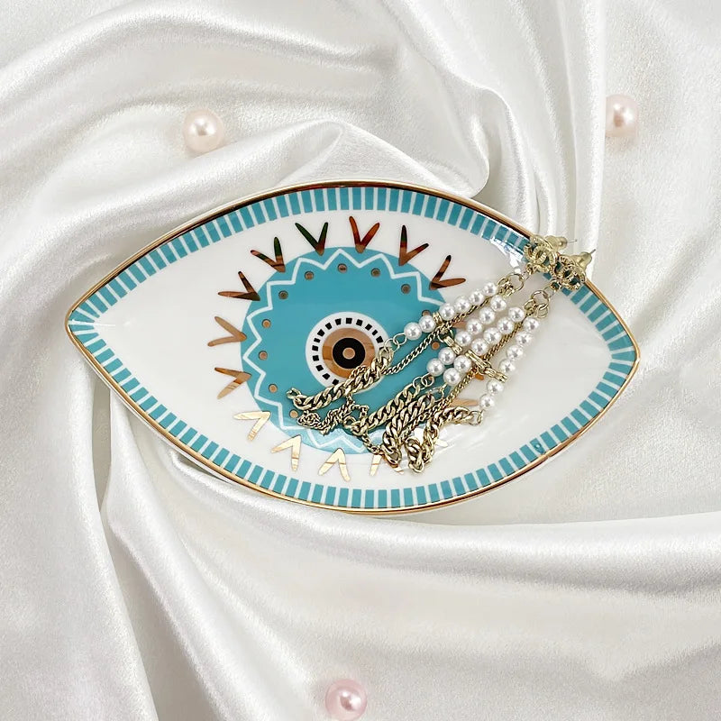 Savannah Eye Ceramic Jewelry Tray – Decorative Trinket Dish for Rings, Earrings & Vanity Organization