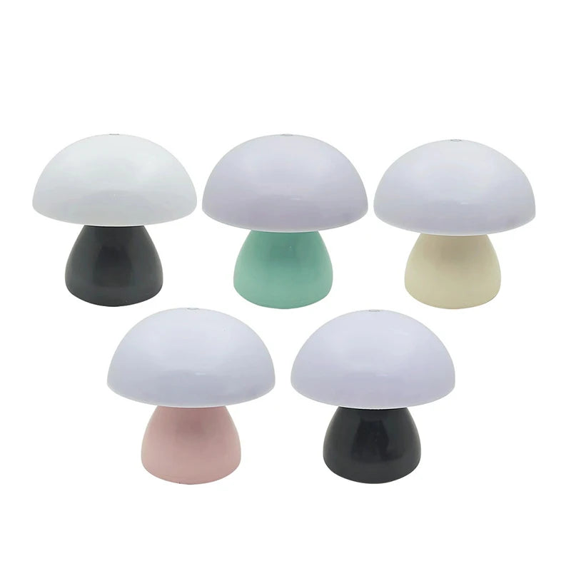 five mushroom LED night lights in assorted colors