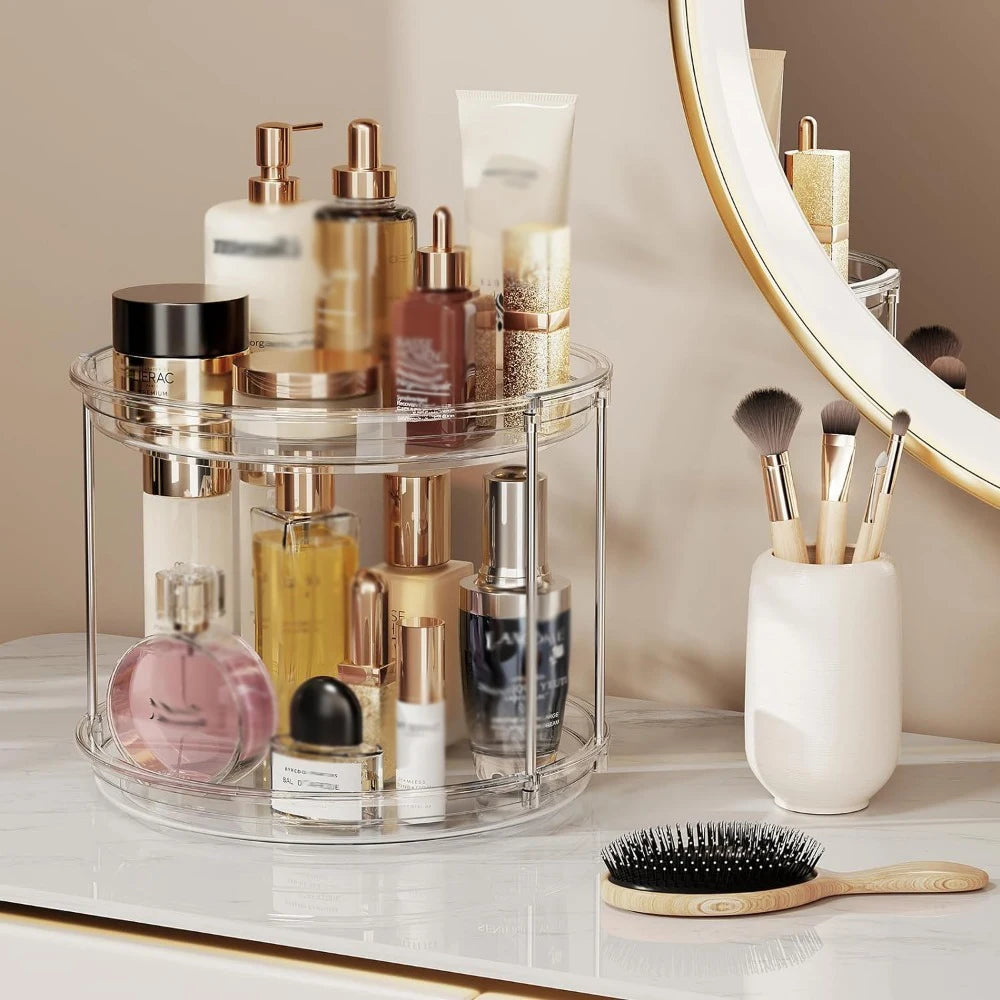 2-Tier Clear Lazy Susan Turntable Organizer for Kitchen & Bathroom