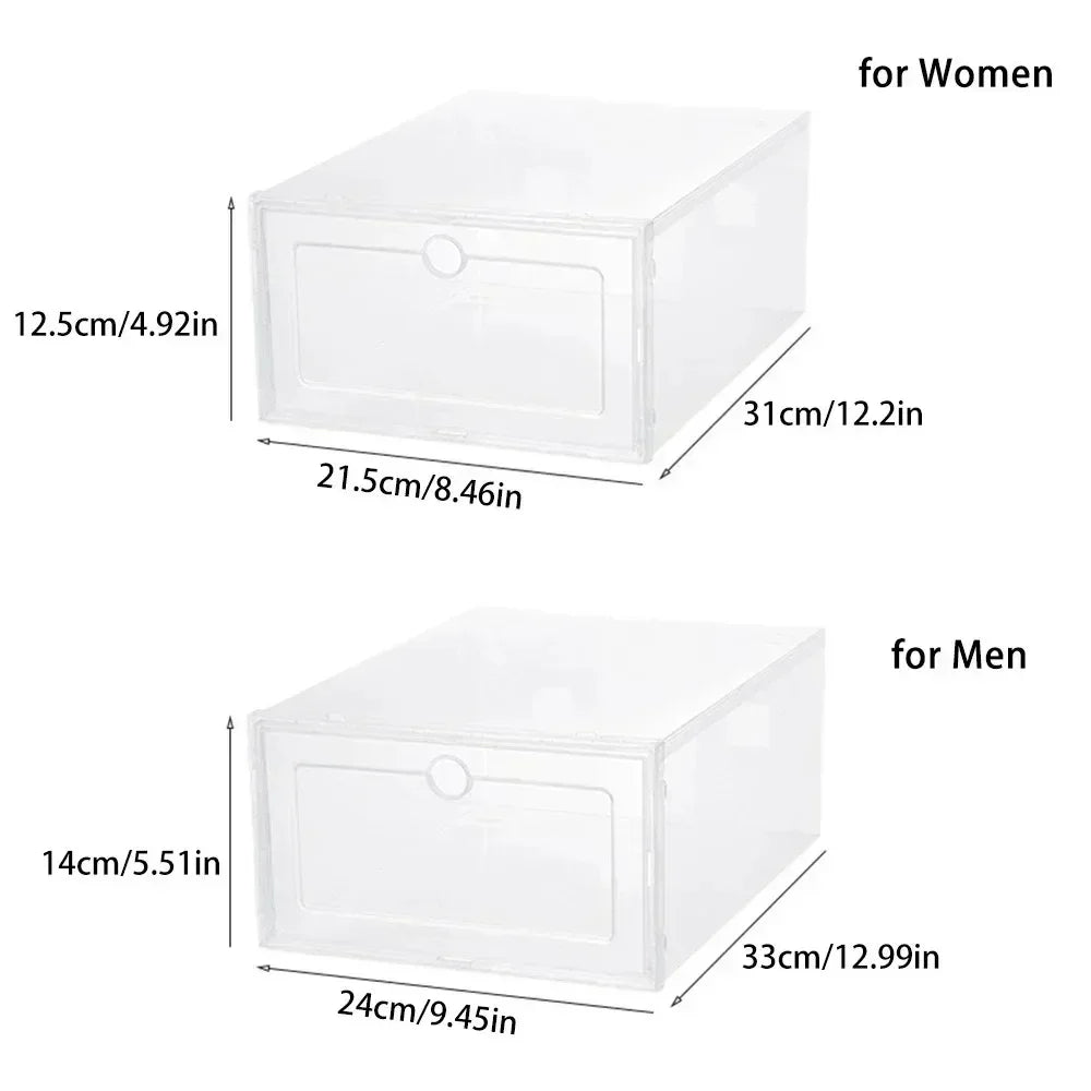 Stackable Transparent Shoe Boxes – Set of 6 Large Storage Bins for Closet or Entryway