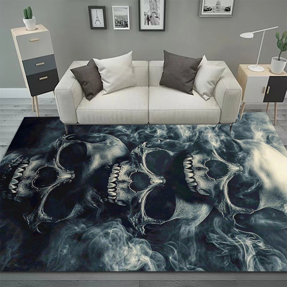 Gothic-Inspired Black Boho Area Rug for Living Room or Bedroom